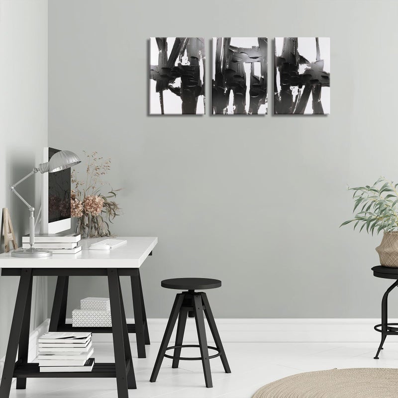 Pinetree Art 3 Panels Black and White Abstract Canvas Wall Art Prints 3D Textured Painting for Living Room (Small) - Image 2